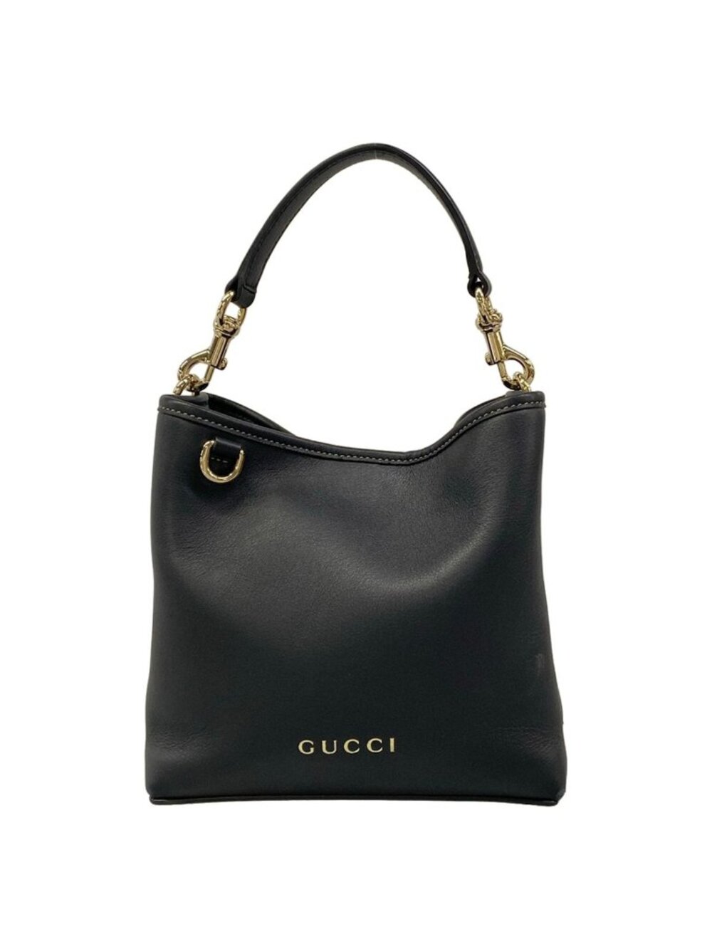 Gucci GG Emblem Small Bucket Bag Black Leather